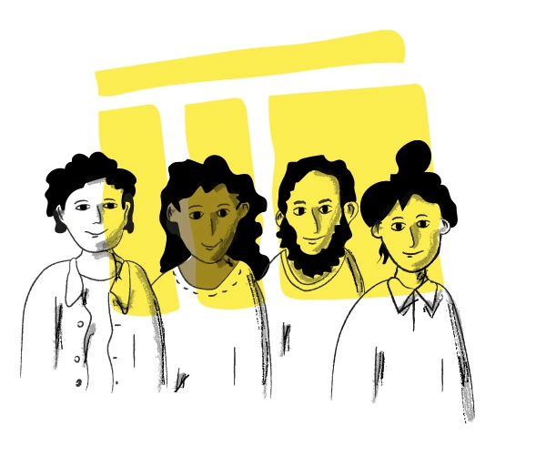 Illustration représentant des hommes et des femmes qui se tiennent debout de face