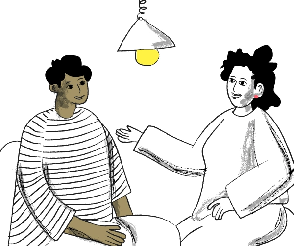 lelieu Illustration représentant 2 personnes qui conversent