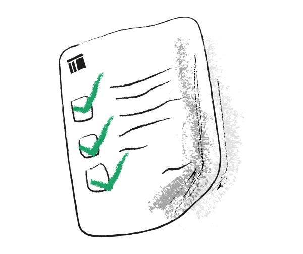 Illustration représentant une feuille avec des cases à cocher et le signe check en vert